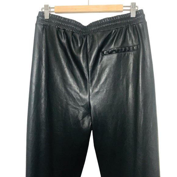 AVEC LES FILLES Faux Leather Drawstring Jogger Pants In Black Size Medium - Picture 6 of 9